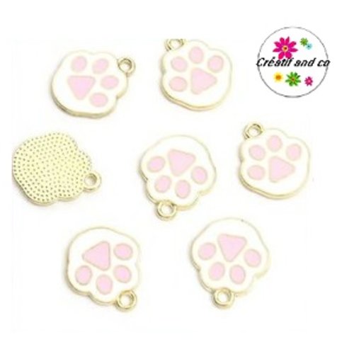 Breloque empreinte chat/chien émail rose