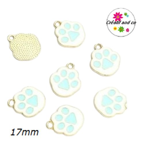 Breloque empreinte chat/chien bleu émail