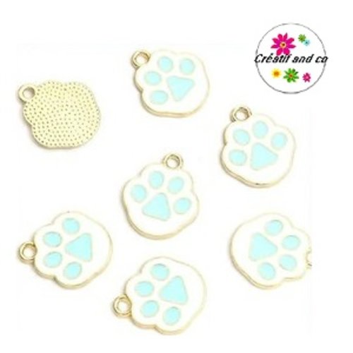Breloque empreinte chat/chien émail bleu