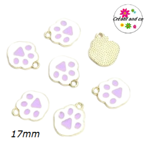 Breloque empreinte chat/chien parme émail