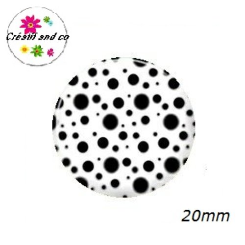 Cabochon blanc à pois noir 20mm