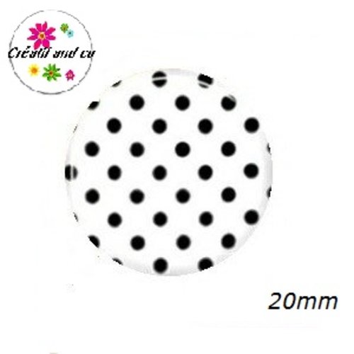 Cabochon blanc à pois noir 20mm