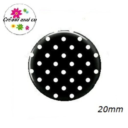 Cabochon noir à pois blanc 20mm