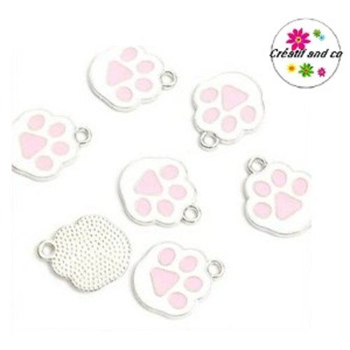 Breloque empreinte chat/chien émail rose