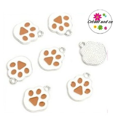 Breloque empreinte chat/chien émail marron