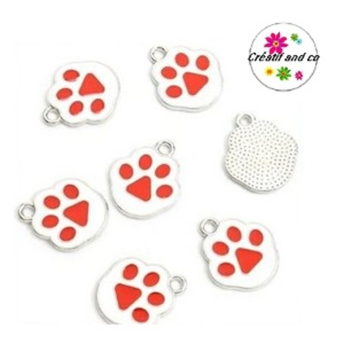 Breloque empreinte chat/chien émail rouge