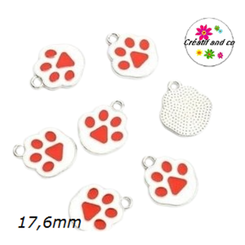 Breloque empreinte chat/chien rouge émail