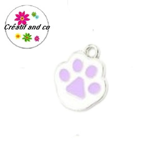 Breloque empreinte chat/chien émail parme