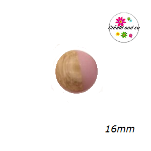 X2 cabochons grain de bois givré rose 16mm