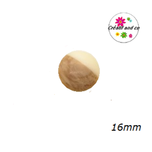 X2 cabochons grain de bois givré beige 16mm