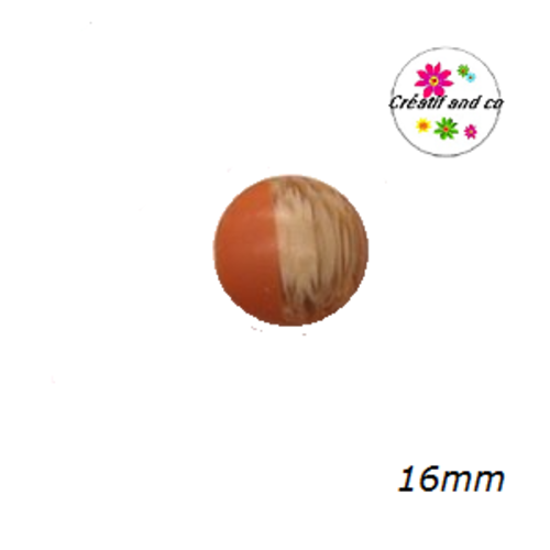 X2 cabochons grain de bois givré orange 16mm