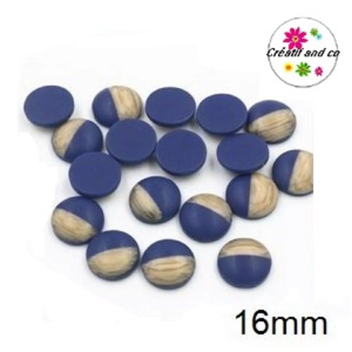 X2 cabochons grain de bois givré bleu marine 16mm