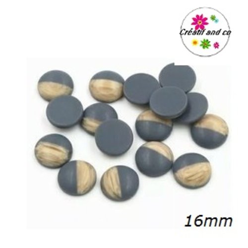 Cabochon grain de bois givré gris 16mm