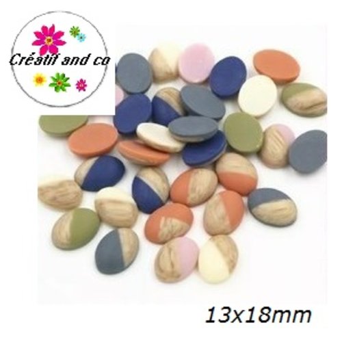 X2 cabochons ovales grain de bois givré 13x18mm