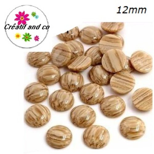 X2 cabochons grain de bois finition vernis 12mm