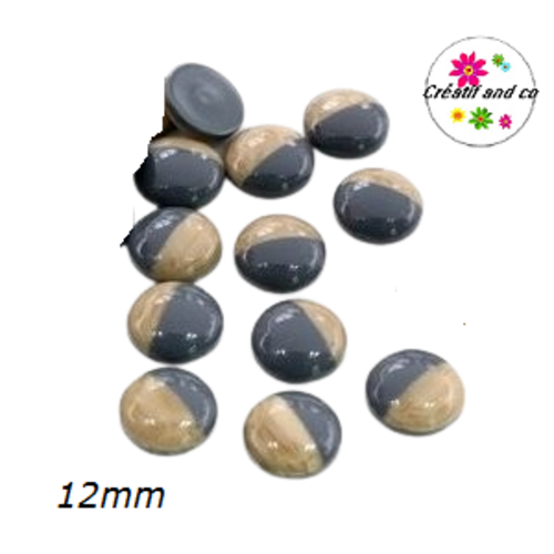 X2 cabochons grain de bois gris finition vernis 12mm
