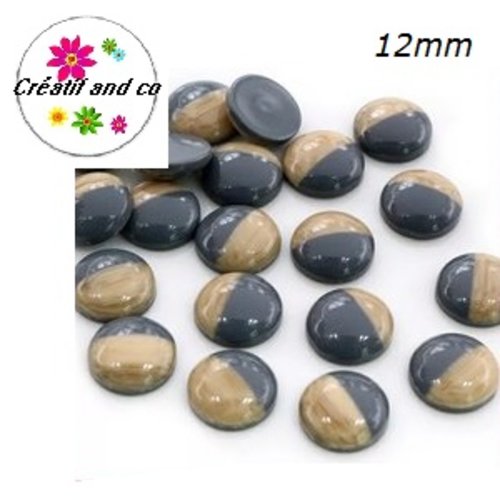 X2 cabochons grain de bois gris finition vernis 12mm