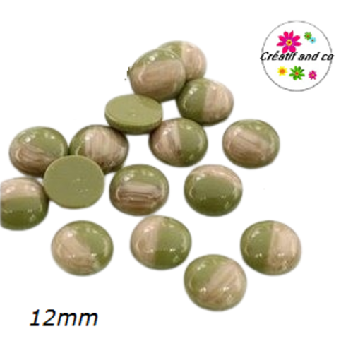 X2 cabochons grain de bois kaki finition vernis 12mm