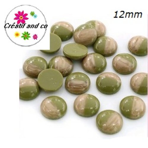 X2 cabochons grain de bois kaki finition vernis 12mm
