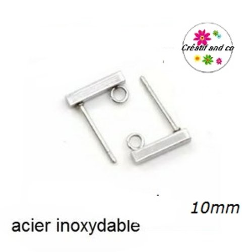 Boucle d'oreille crochet barre acier inoxydable 10x2mm
