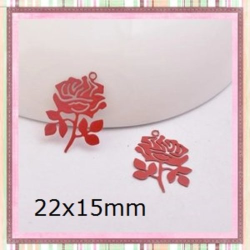 Breloque estampe rose fleur rouge 22mm
