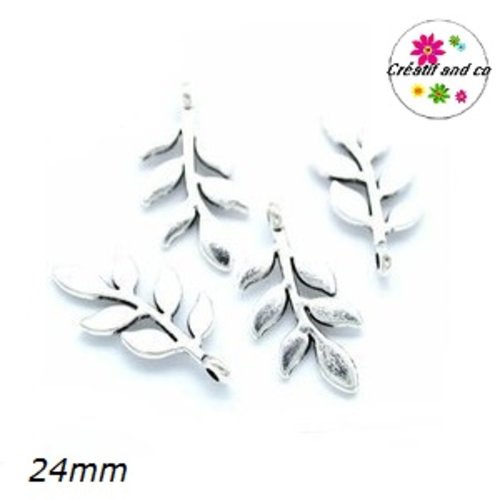 Breloque feuille argentée 24mm