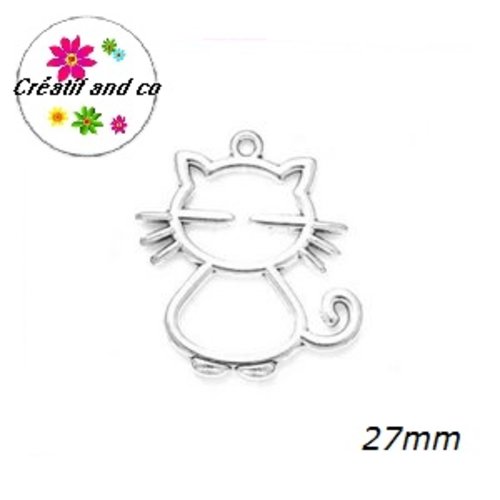 Breloque/pendentif chat argenté  27mm