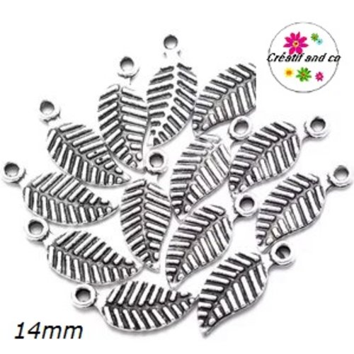 Breloque feuille acier inoxydable 14mm