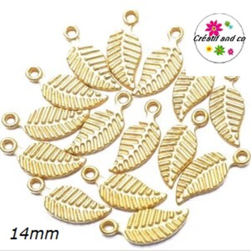 Breloque feuille dorée 14mm