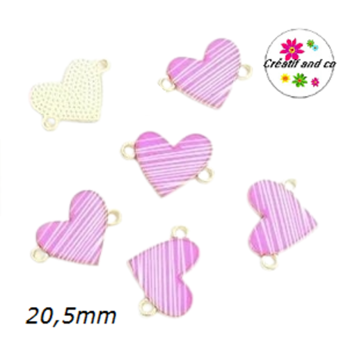 Connecteur coeur fuchsia émail