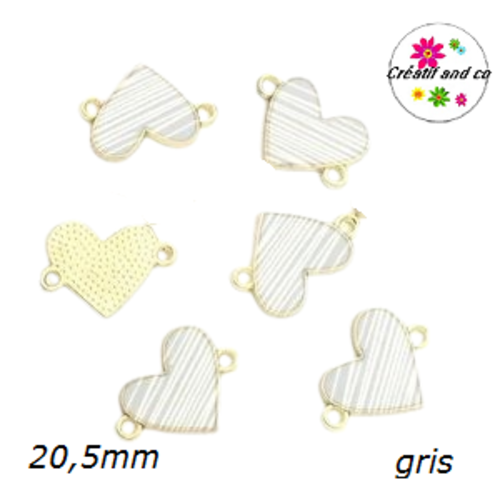 Connecteur coeur gris émail