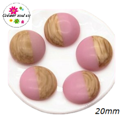 Cabochon grain de bois givré rose 20mm