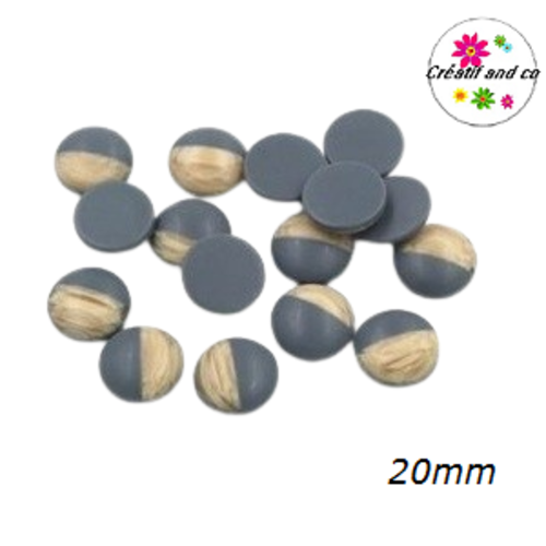 Cabochon grain de bois givré gris 20mm