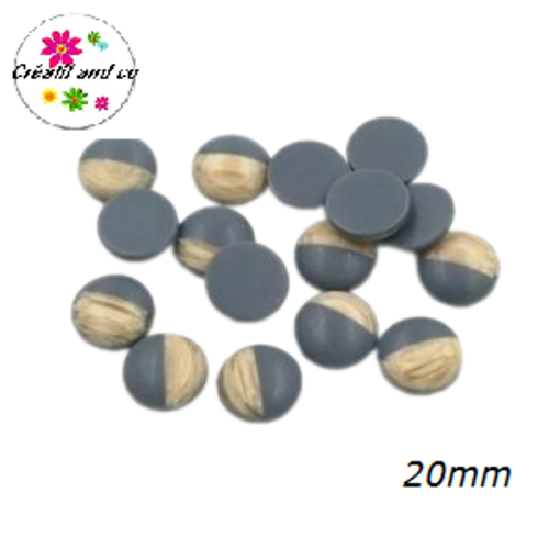 Cabochon grain de bois givré gris 20mm