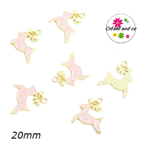 Breloque cerf rose émail