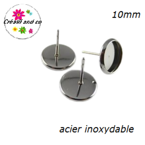X10 puces oreilles acier inoxydable pour cabochon 10mm