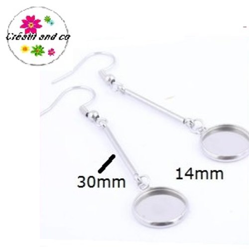 Boucle d'oreille pendante avec tige acier inoxydable cabochon 14mm