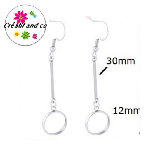Boucle d'oreille pendante avec tige acier inoxydable cabochon 12mm