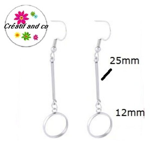 Boucle d'oreille pendante avec tige acier inoxydable cabochon 12mm
