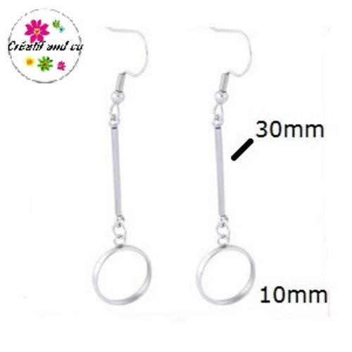 Boucle d'oreille pendante avec tige acier inoxydable cabochon 10mm