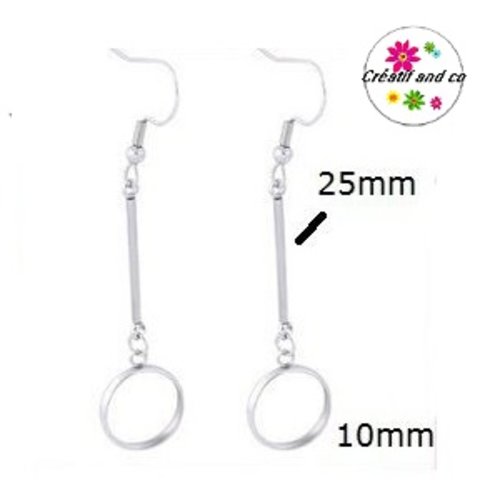 Boucle d'oreille pendante avec tige acier inoxydable cabochon 10mm