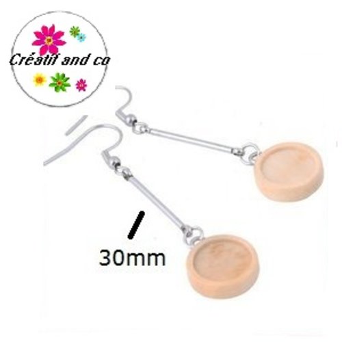Boucle d'oreille pendante avec tige acier inoxydable cabochon 12mm
