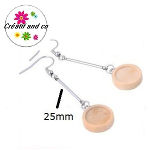 Boucle d'oreille pendante avec tige acier inoxydable cabochon 12mm