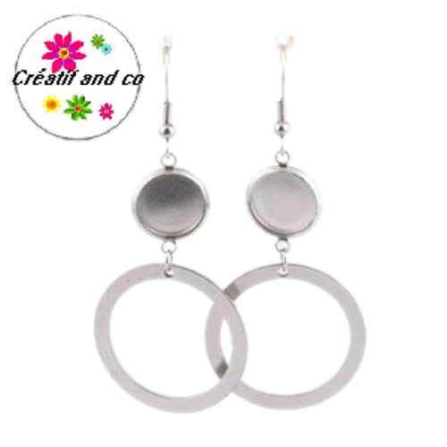 Boucle d'oreille cercle et son support cabochon 12mm