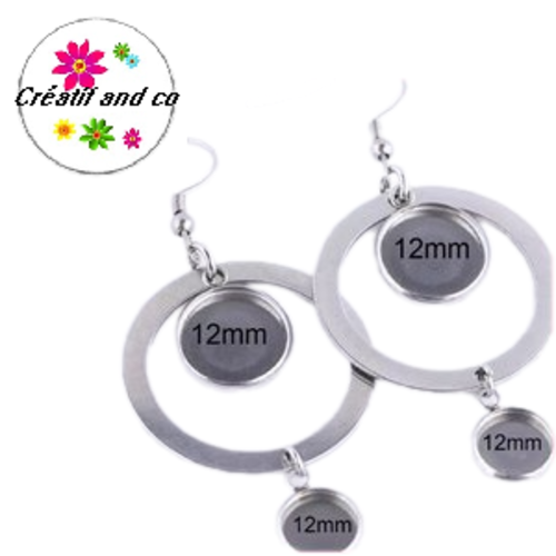 Boucle d'oreille cercle et son support cabochon 12mm
