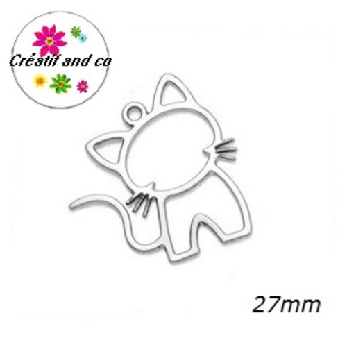 Breloque/pendentif chat acier inoxydable  27mm