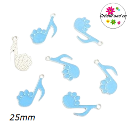 Breloque empreinte/note de musique bleu émail