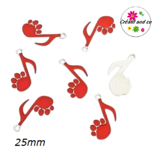 Breloque empreinte/note de musique rouge émail