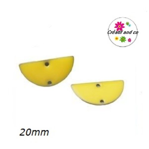 X2 connecteurs circulaires demi rond jaune émail 20mm