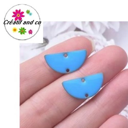 X2 connecteurs circulaires demi rond bleu émail 20mm